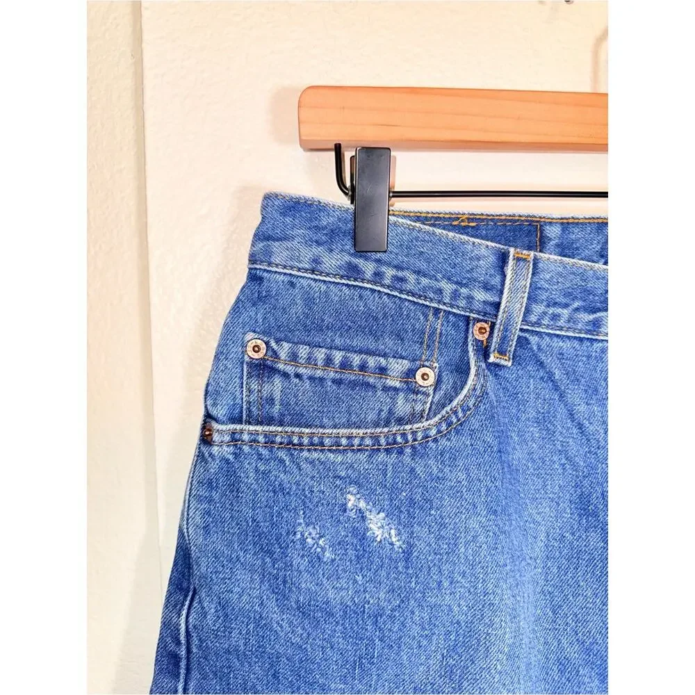 VINTAGE LEVIS cutoff cuffed 505 Regular Fit Long Line Bermuda denim shorts 33